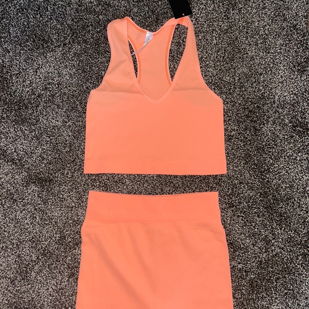 Peach Ribbed Biker Short Set